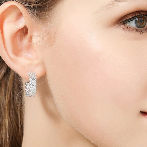 Mesh Silver Hoop Earrings - Picture 2 of 6